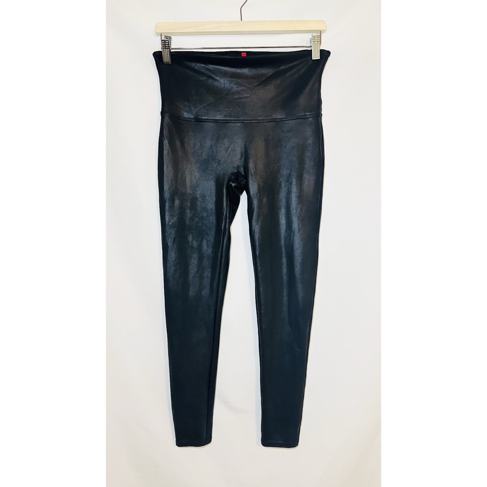 SPANX Black Faux Leather Leggings Petite Women's XL PETITE